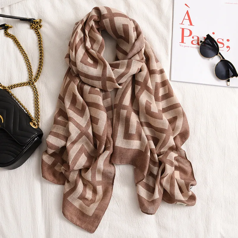 Letter GG Casual Silk Scarf for Women Long Scarves Women
