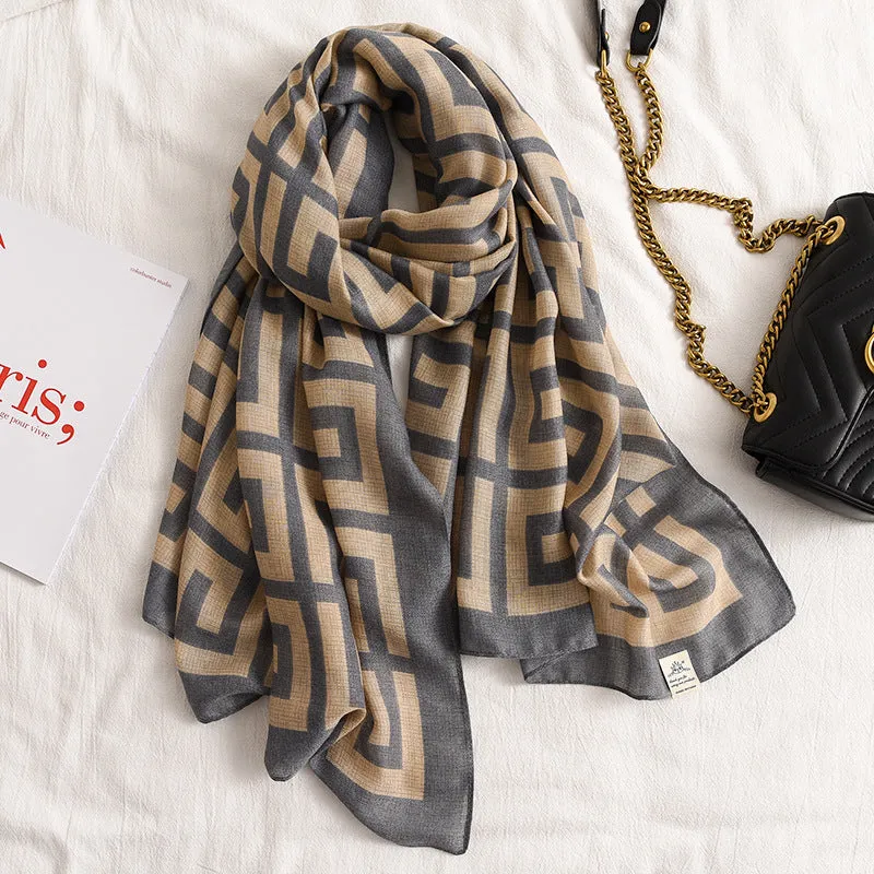 Letter GG Casual Silk Scarf for Women Long Scarves Women