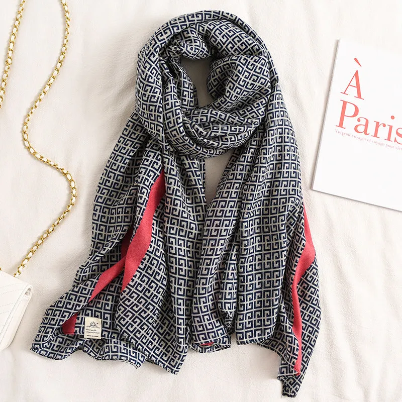 Letter GG Casual Silk Scarf for Women Long Scarves Women