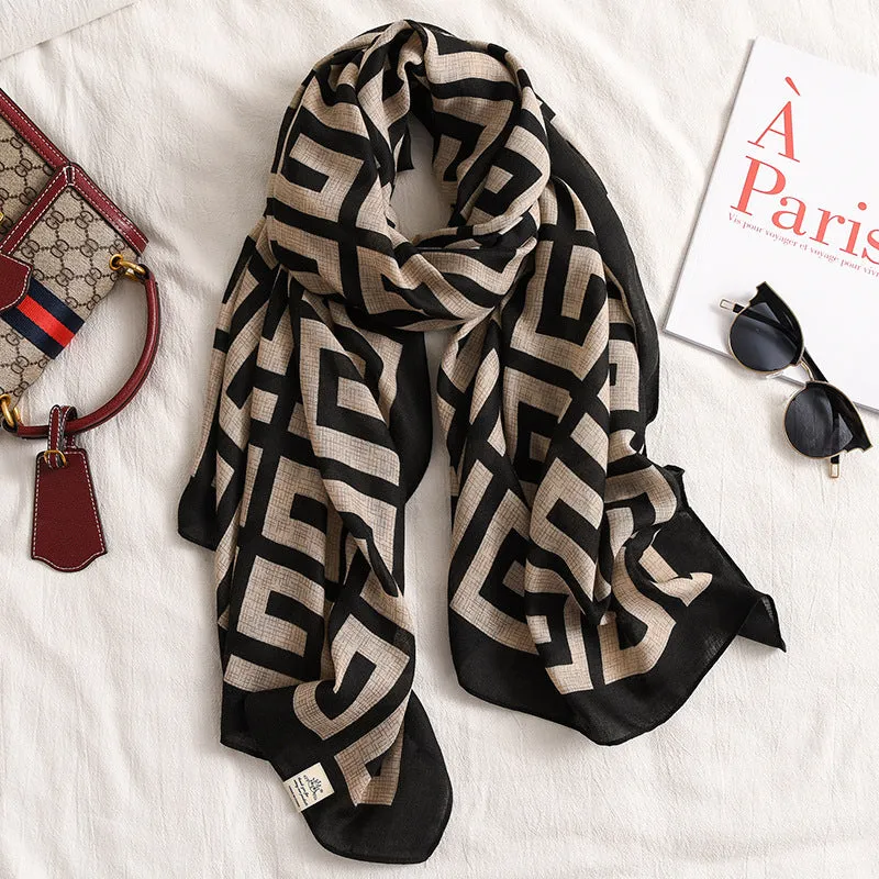Letter GG Casual Silk Scarf for Women Long Scarves Women