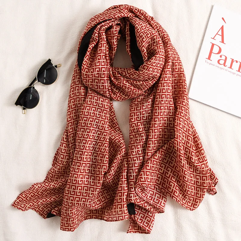 Letter GG Casual Silk Scarf for Women Long Scarves Women
