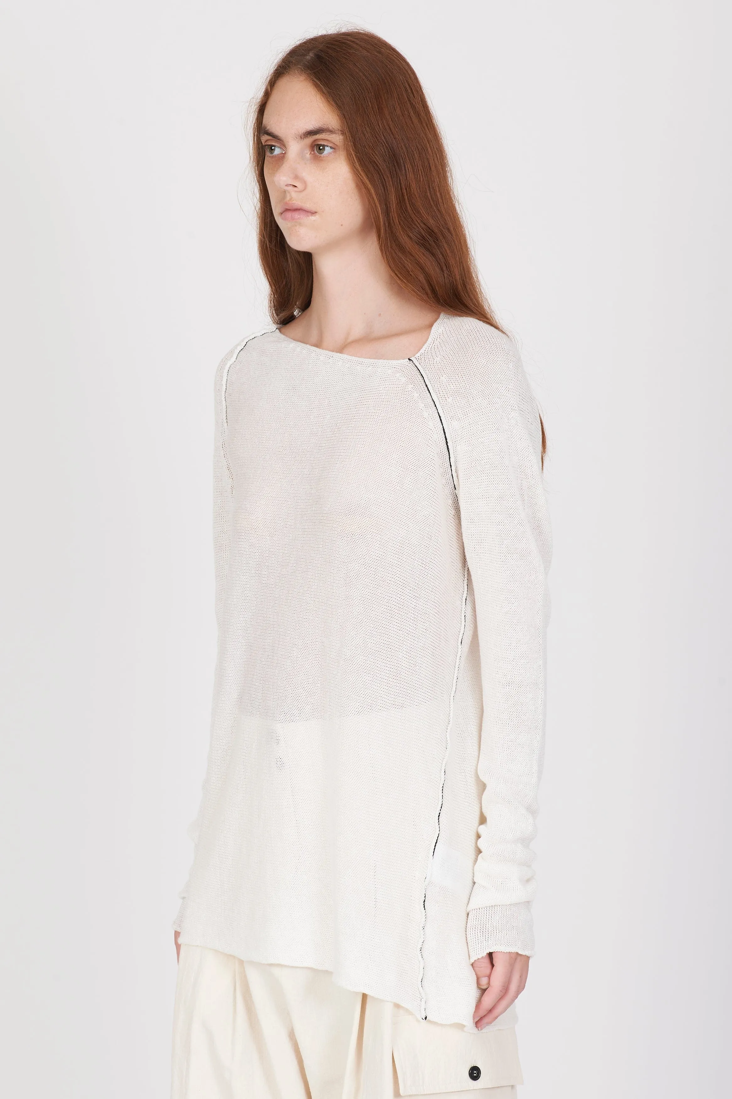 Linen Boatneck Knit Light Weight Sweater | White