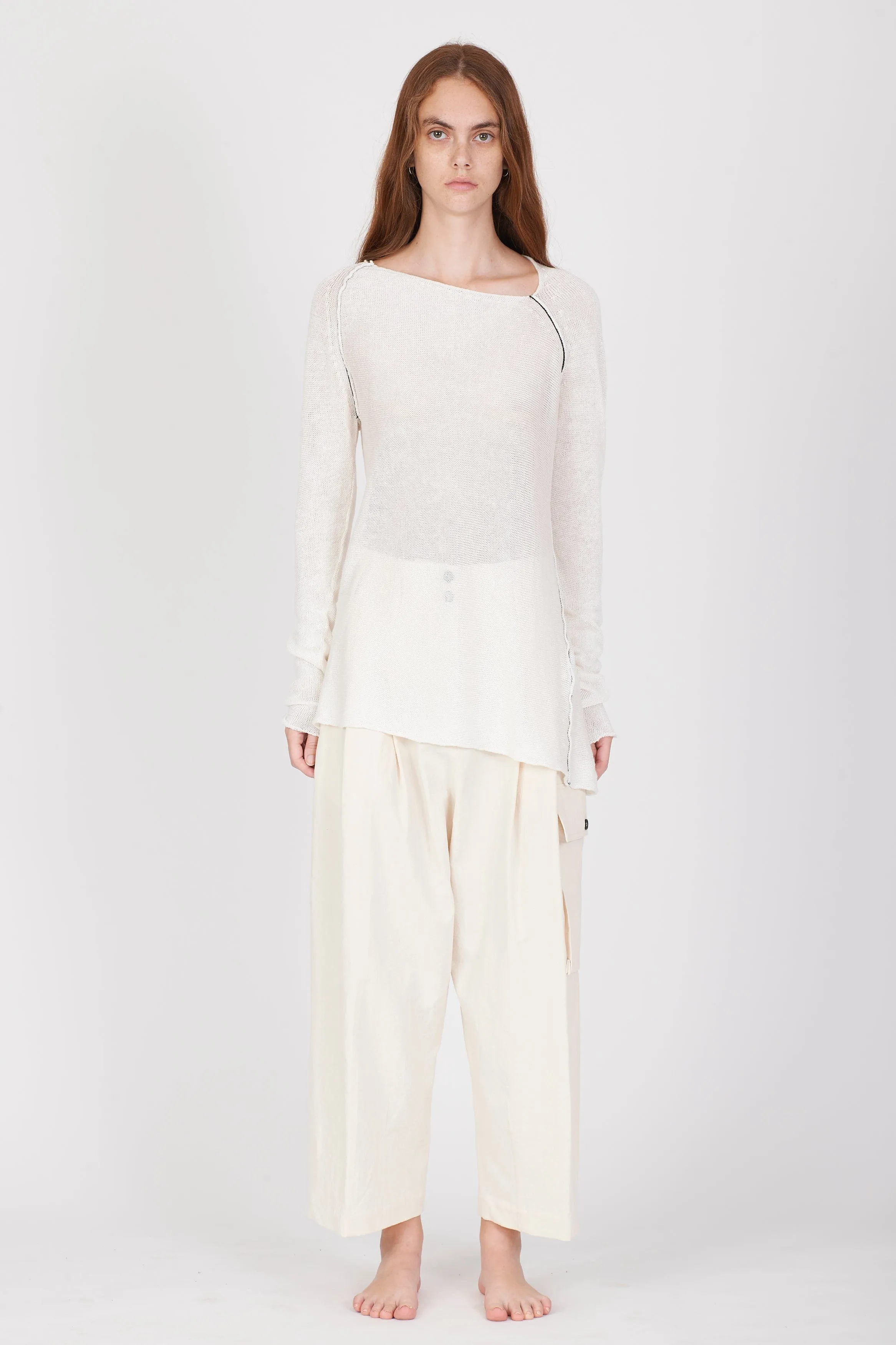 Linen Boatneck Knit Light Weight Sweater | White