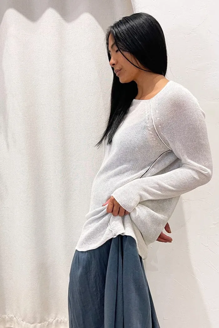 Linen Boatneck Knit Light Weight Sweater | White