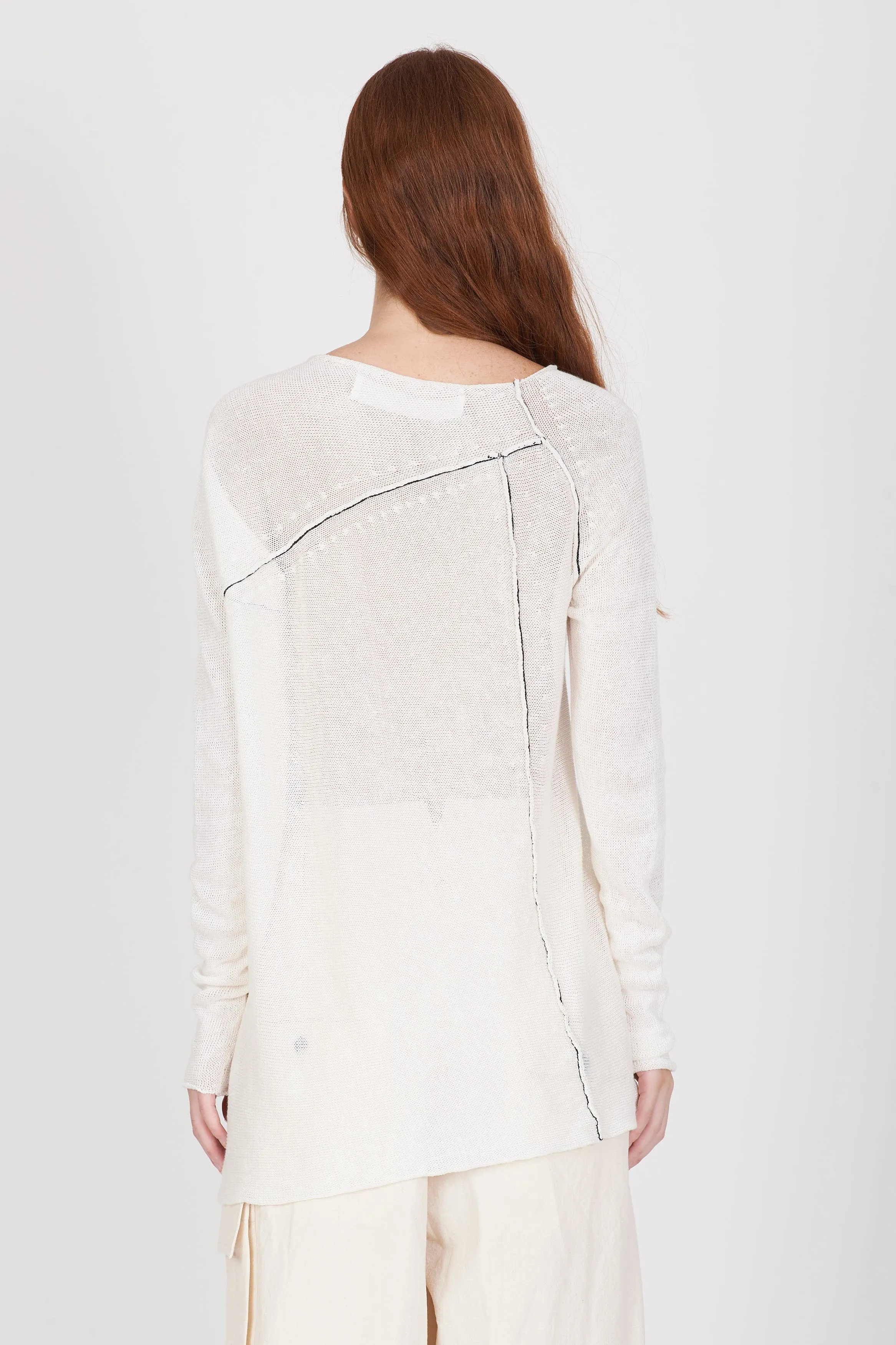 Linen Boatneck Knit Light Weight Sweater | White