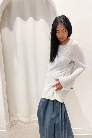 Linen Boatneck Knit Light Weight Sweater | White