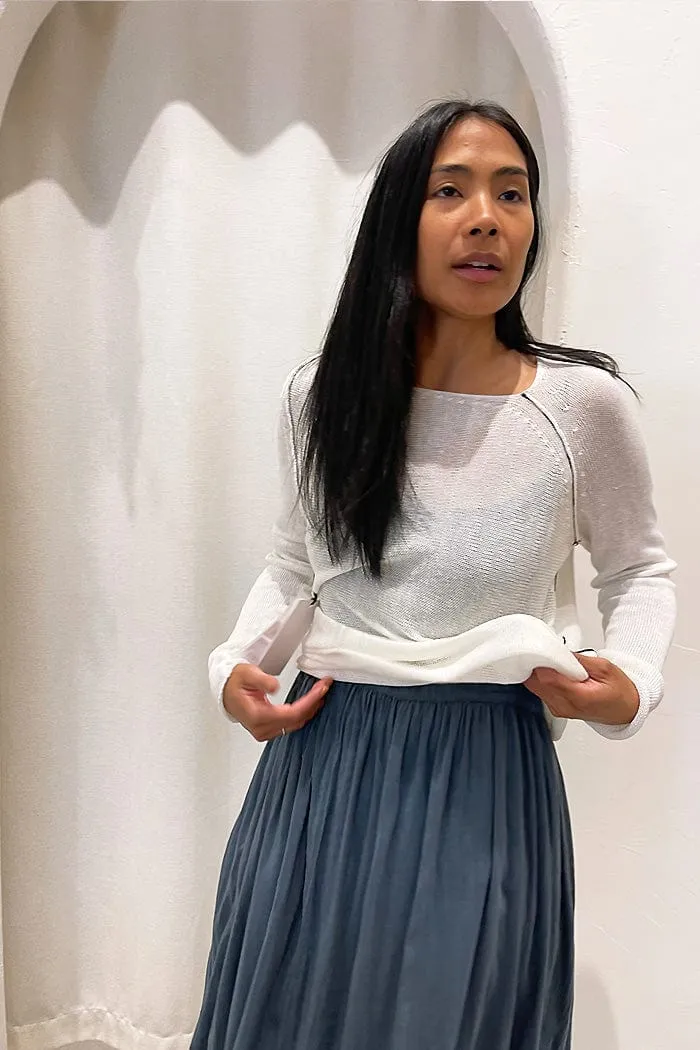 Linen Boatneck Knit Light Weight Sweater | White