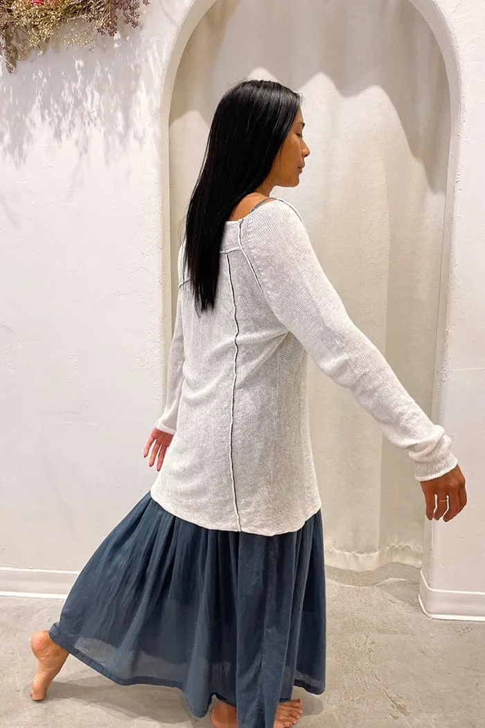 Linen Boatneck Knit Light Weight Sweater | White