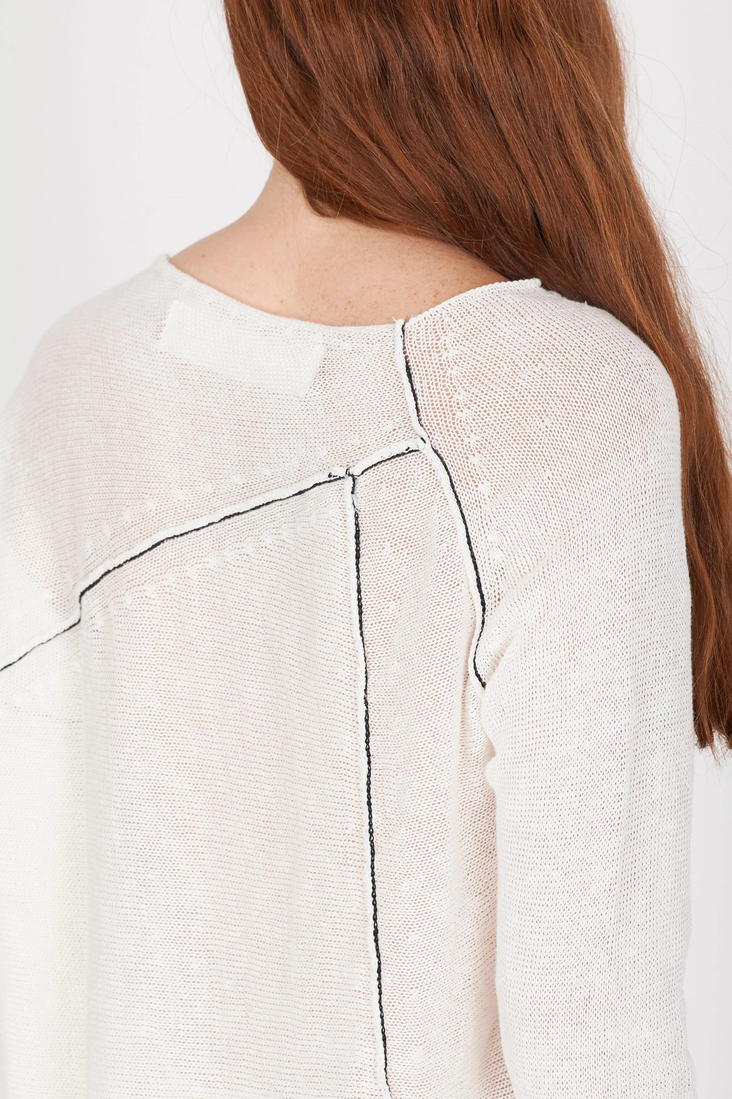 Linen Boatneck Knit Light Weight Sweater | White