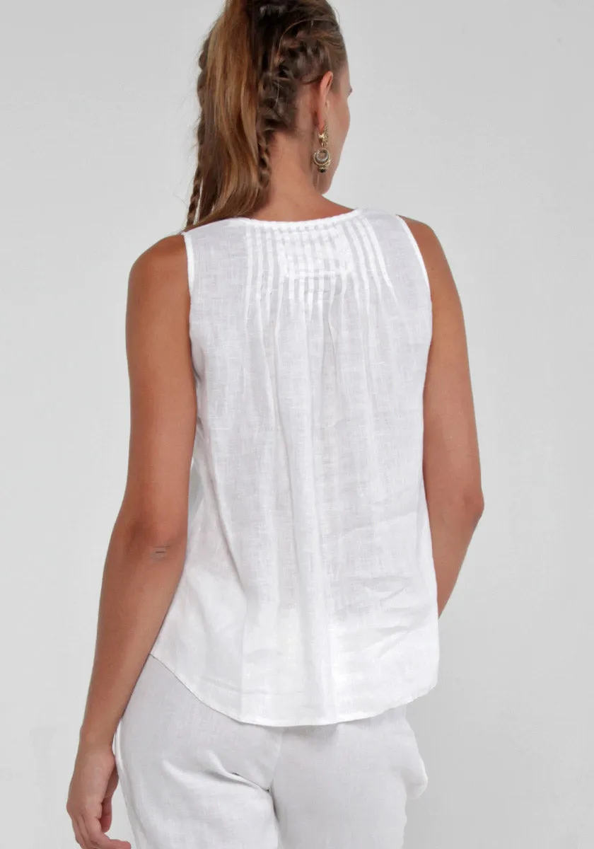 Linen Tank Top With Pleats