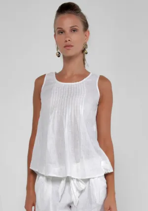 Linen Tank Top With Pleats