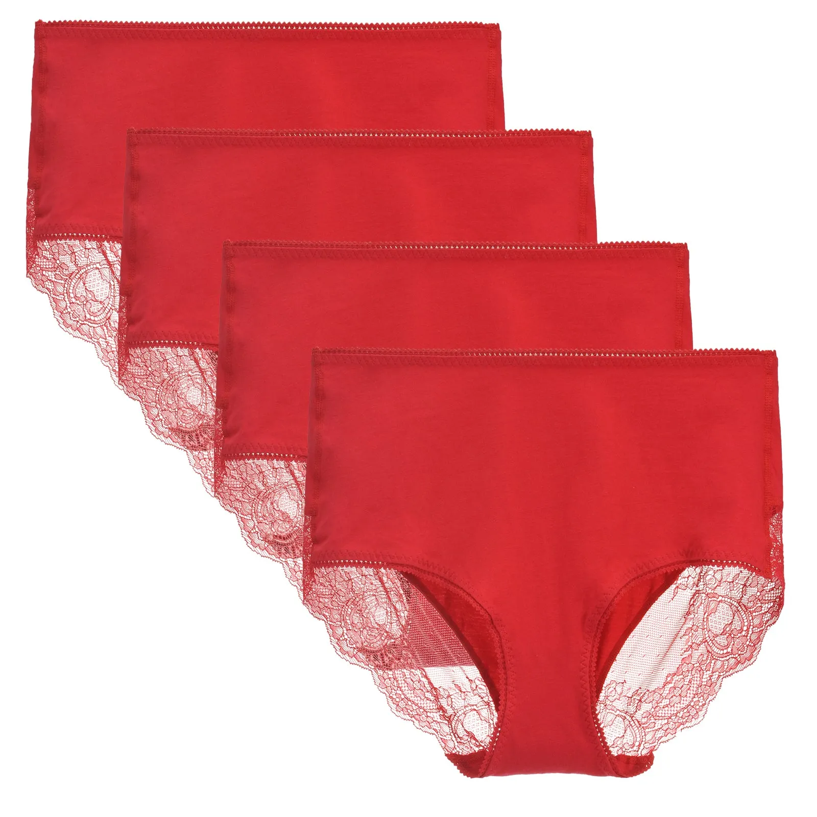 LIQQY Women's 4 Pack Comfort Cotton Lace Coverage Full Rise Briefs Underwear