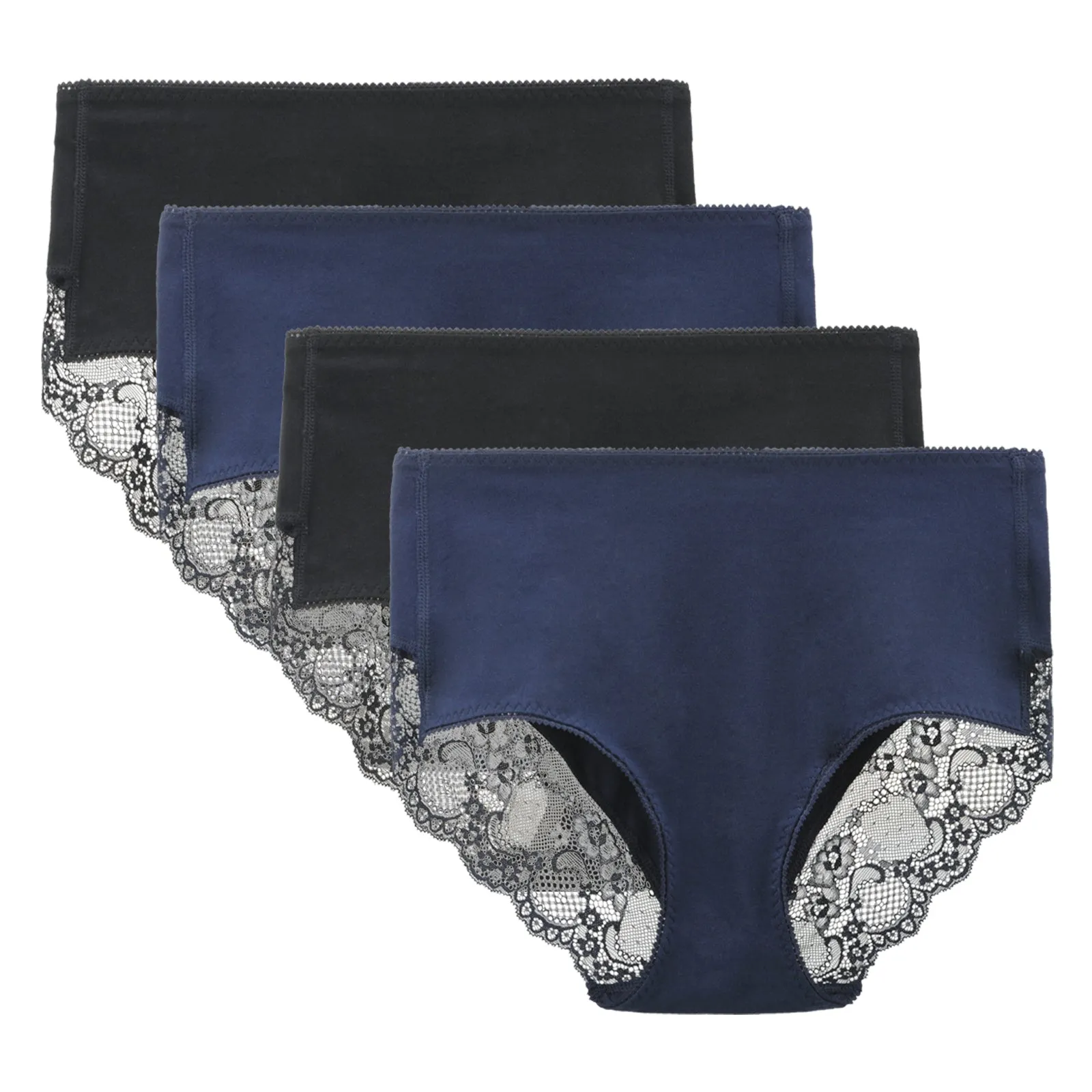 LIQQY Women's 4 Pack Comfort Cotton Lace Coverage Full Rise Briefs Underwear