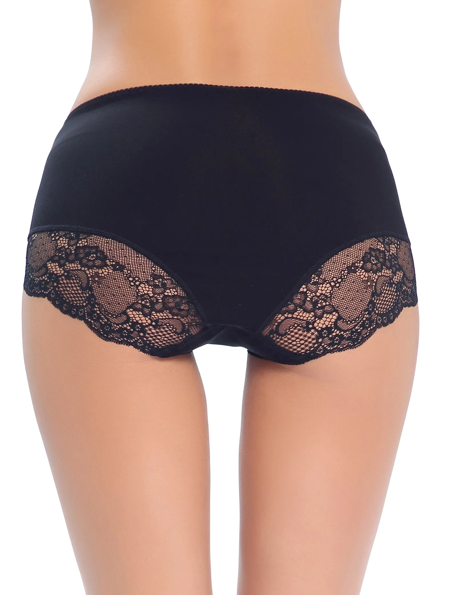 LIQQY Women's 4 Pack Comfort Cotton Lace Coverage Full Rise Briefs Underwear