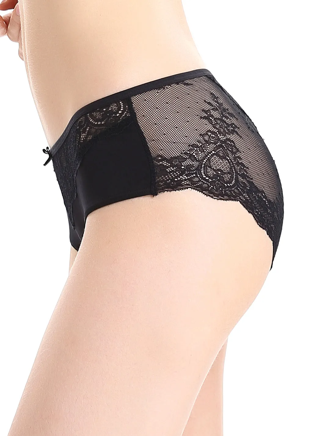 LIQQY Women's 4 Pack Cotton Invisible Lace Back Coverage Hipsters Underwear