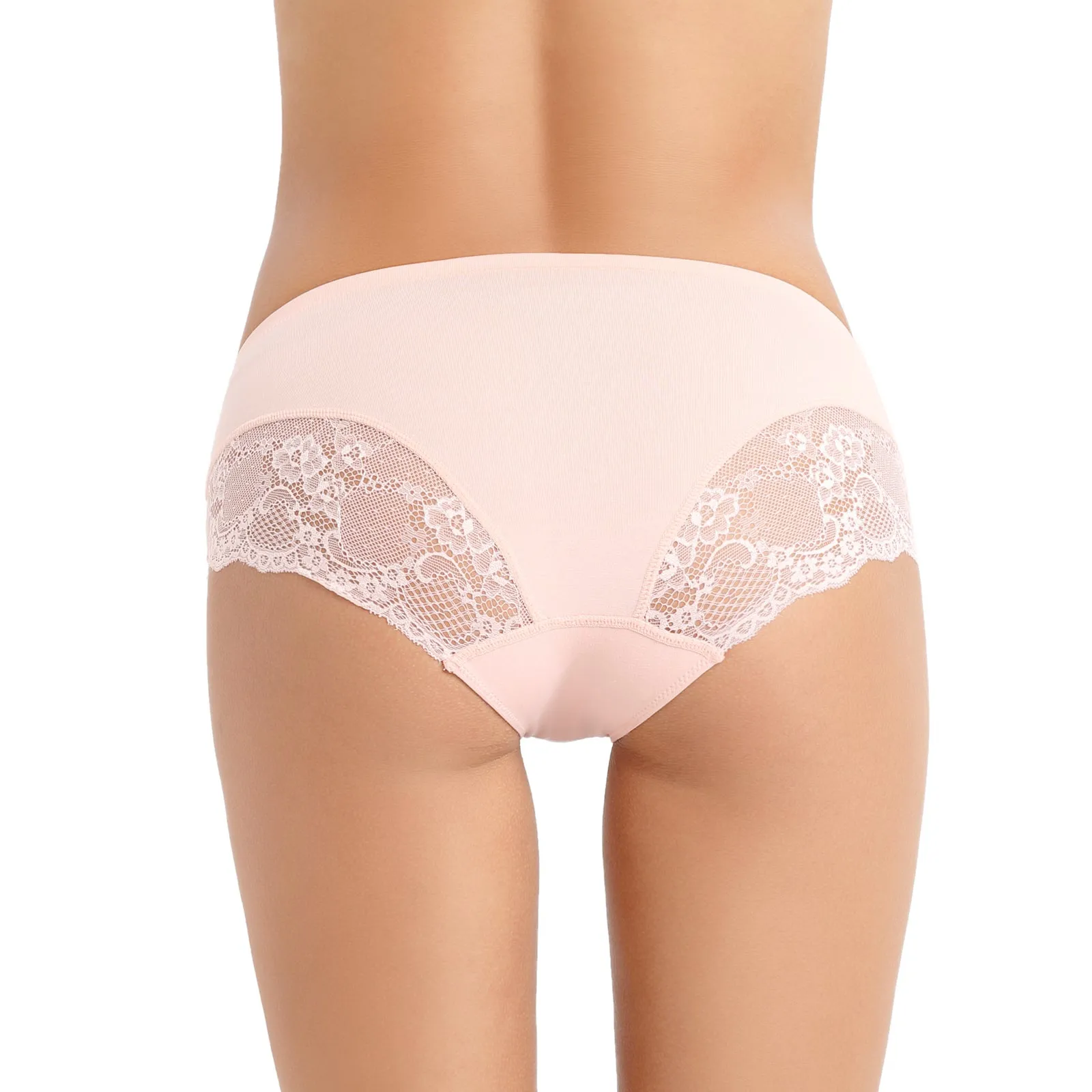 LIQQY Women's 4 Pack Mid Rise Cotton Lace Back Full Coverage Brief Panty Underwear