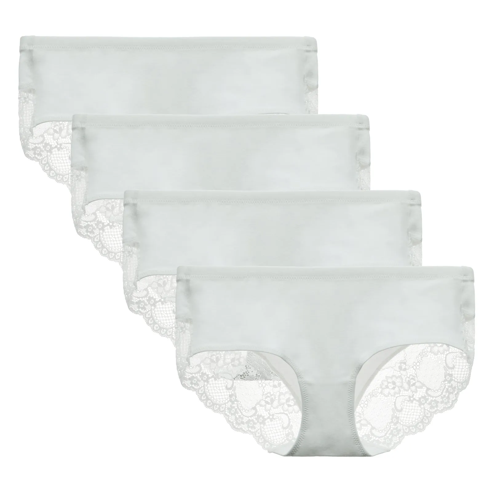 LIQQY Women's 4 Pack Mid Rise Cotton Lace Back Full Coverage Brief Panty Underwear