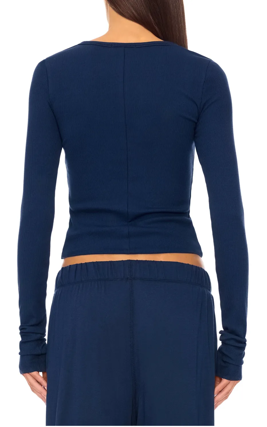 Long Sleeve Fitted Top - Navy
