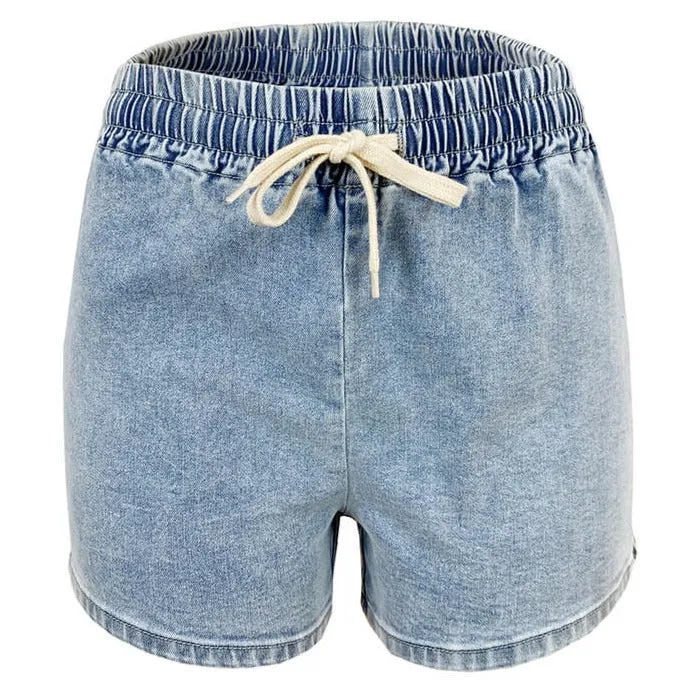 Loose Elastic-waisted Jean Shorts Women's High Waist Denim Shorts