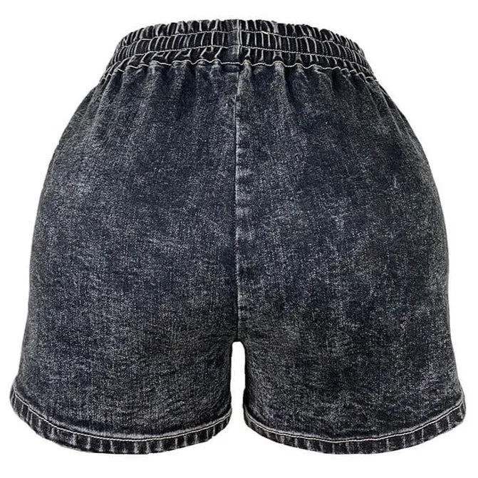 Loose Elastic-waisted Jean Shorts Women's High Waist Denim Shorts