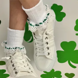 Luck of the Irish  shamrock sock - white