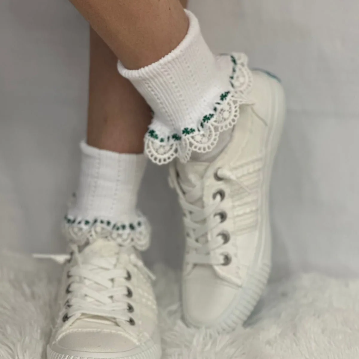 Luck of the Irish  shamrock sock - white