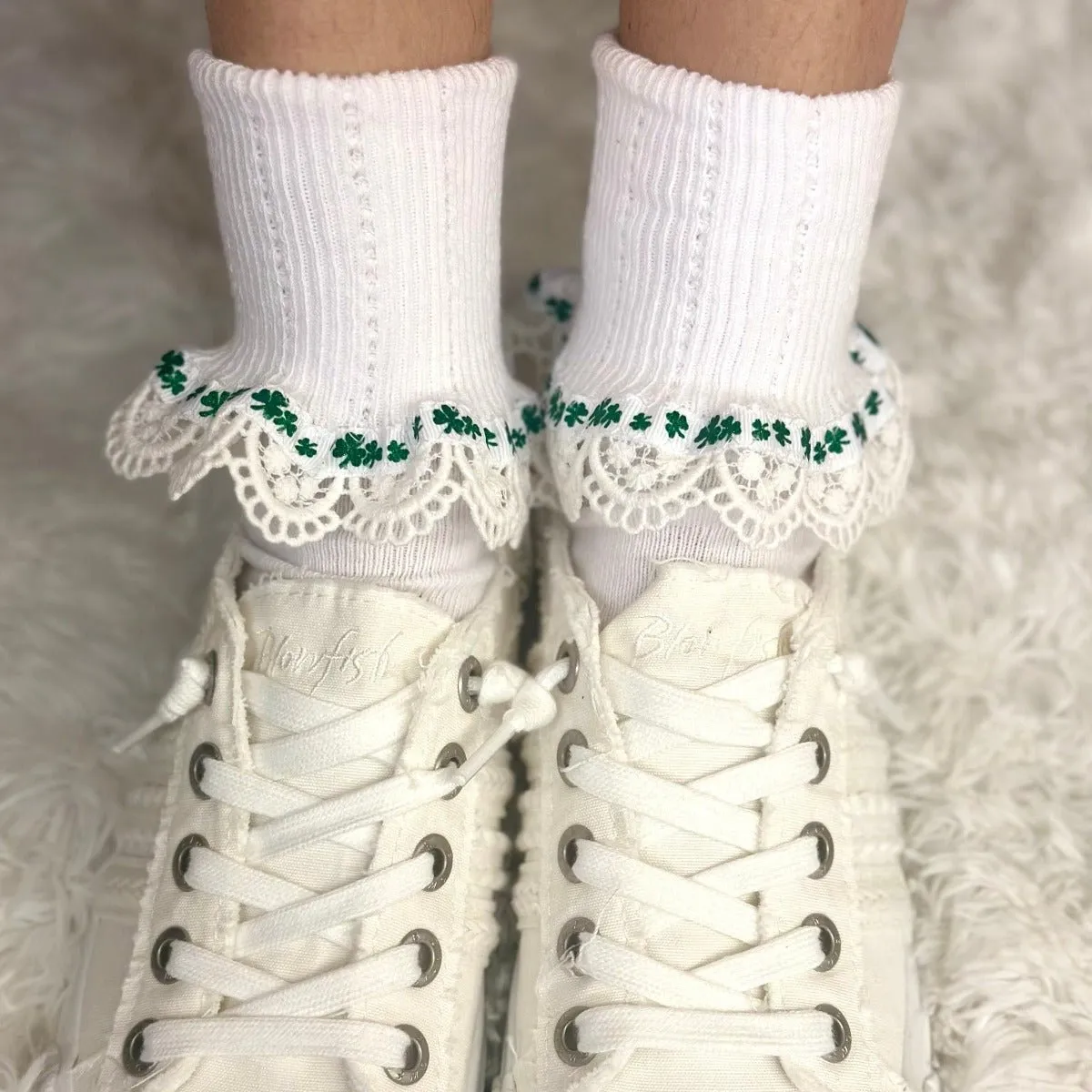 Luck of the Irish  shamrock sock - white