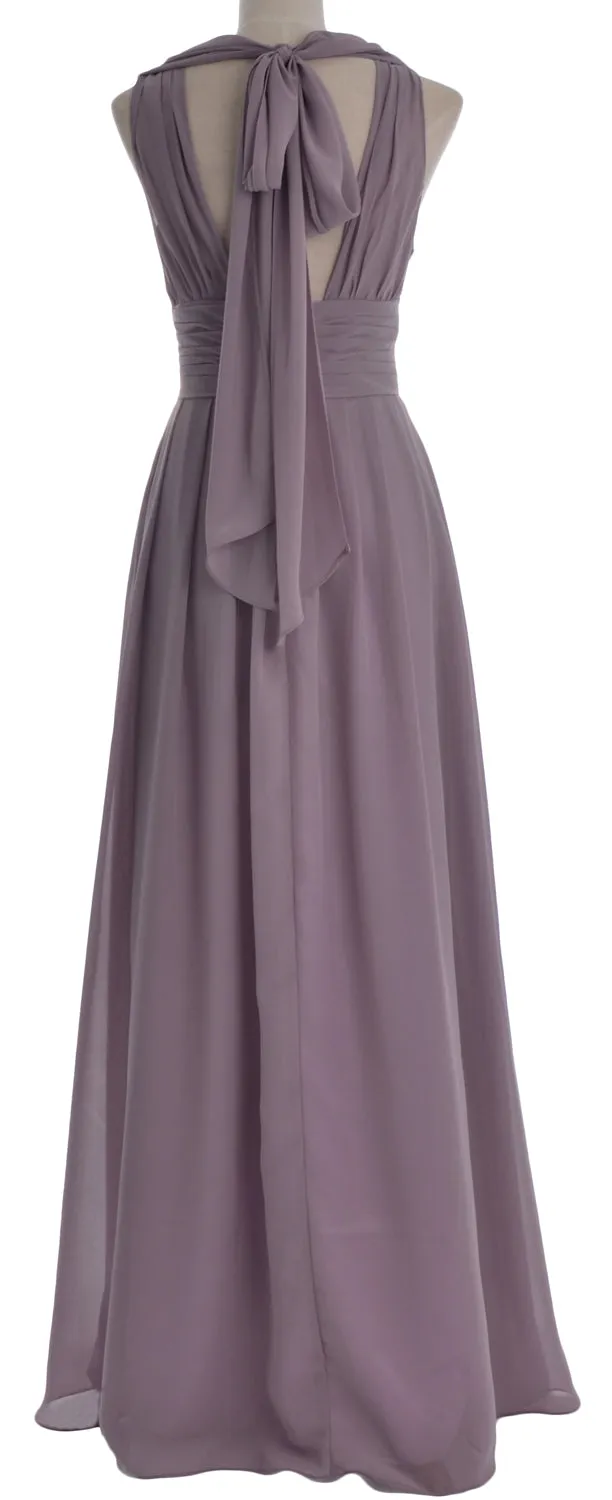 MACloth Long Romantic Wedding Party Bridesmaid Dresses V neck Sleeveless