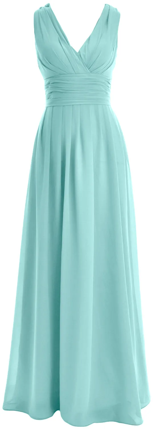 MACloth Long Romantic Wedding Party Bridesmaid Dresses V neck Sleeveless