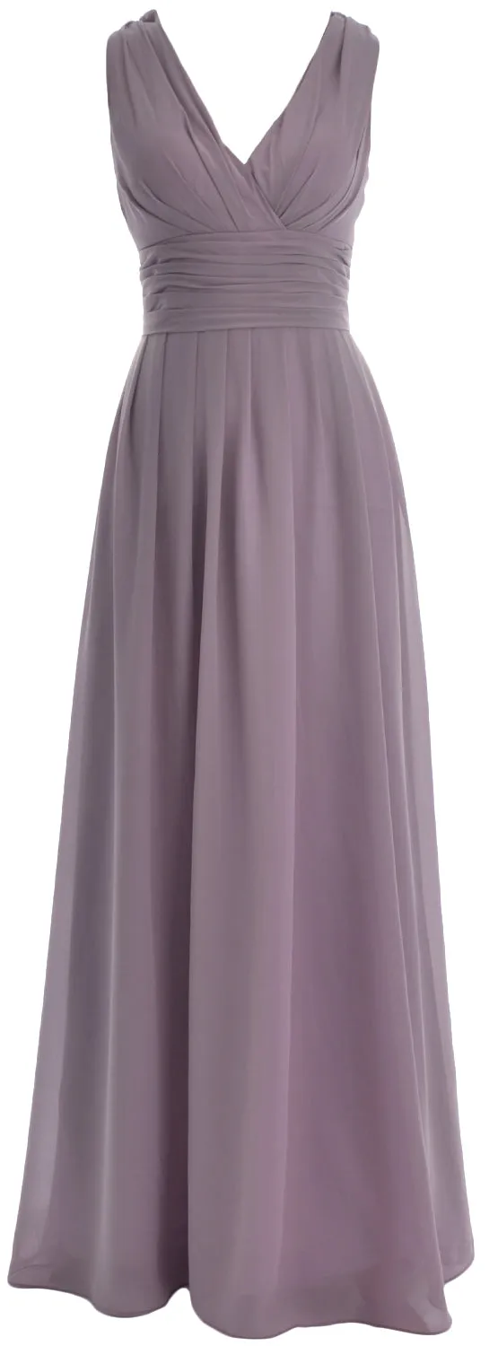 MACloth Long Romantic Wedding Party Bridesmaid Dresses V neck Sleeveless