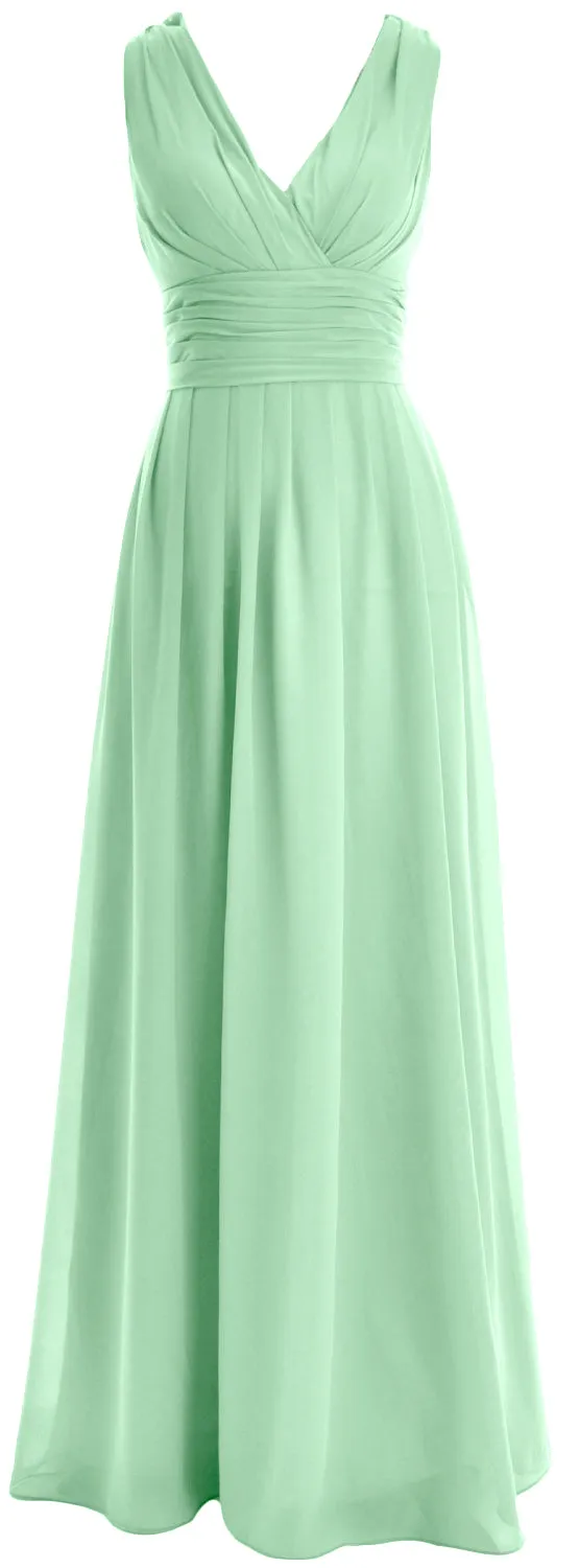 MACloth Long Romantic Wedding Party Bridesmaid Dresses V neck Sleeveless
