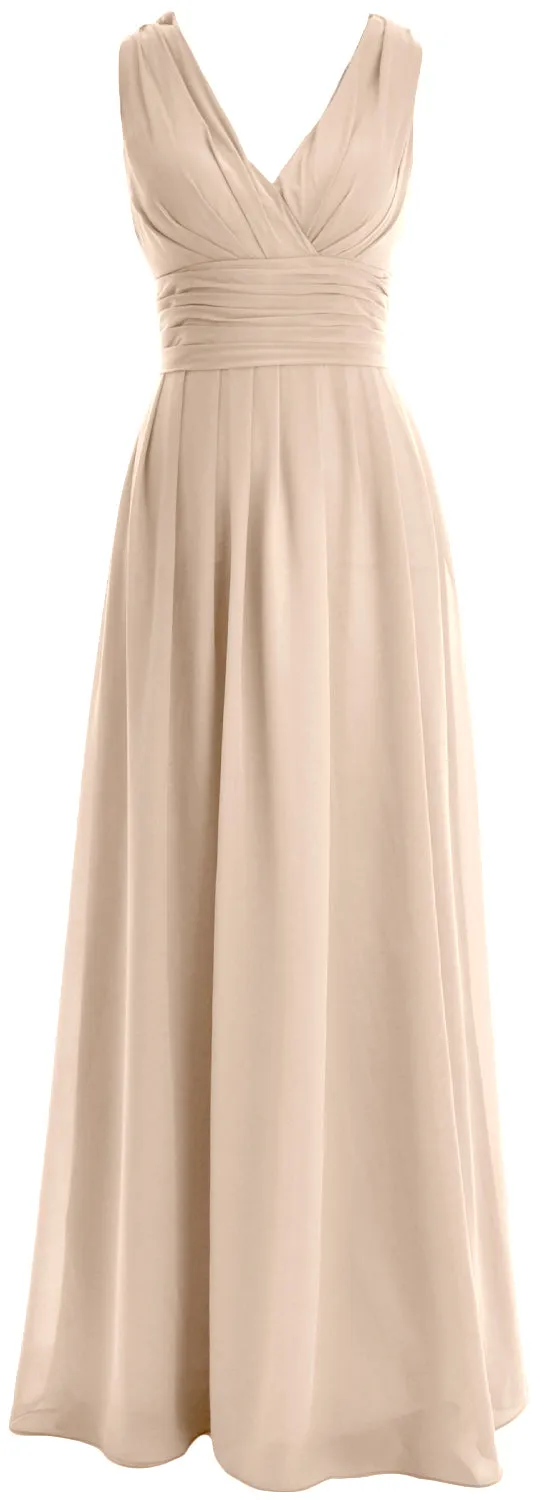 MACloth Long Romantic Wedding Party Bridesmaid Dresses V neck Sleeveless