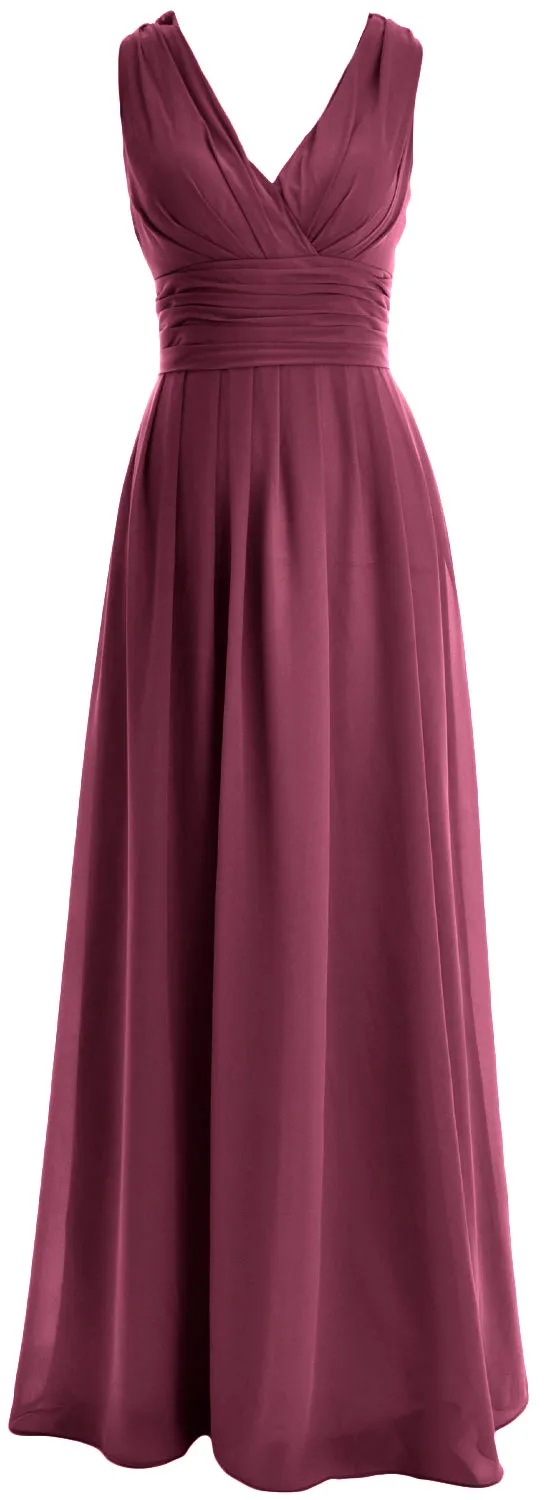MACloth Long Romantic Wedding Party Bridesmaid Dresses V neck Sleeveless