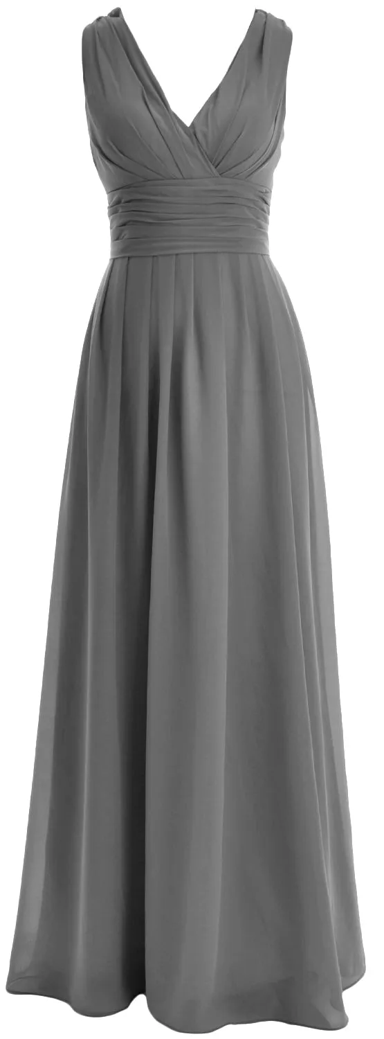 MACloth Long Romantic Wedding Party Bridesmaid Dresses V neck Sleeveless