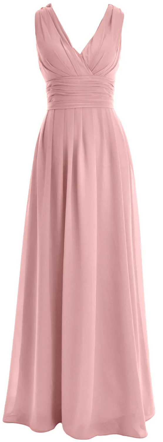 MACloth Long Romantic Wedding Party Bridesmaid Dresses V neck Sleeveless
