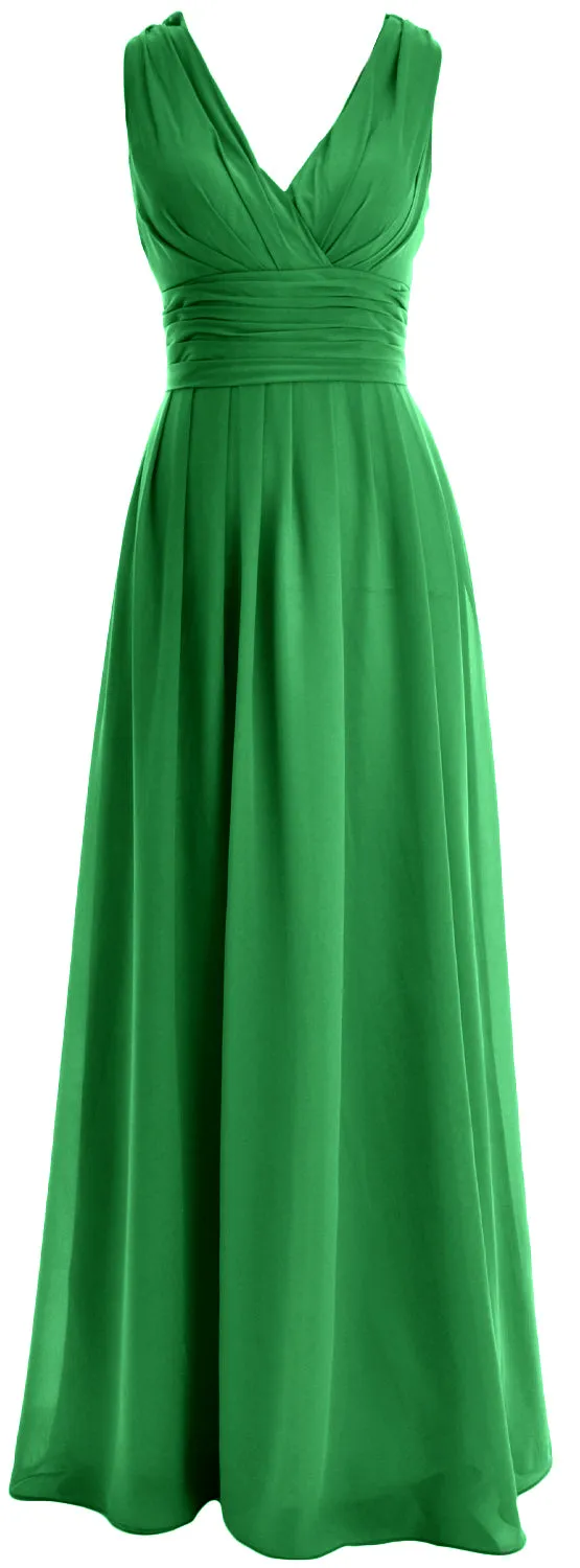 MACloth Long Romantic Wedding Party Bridesmaid Dresses V neck Sleeveless