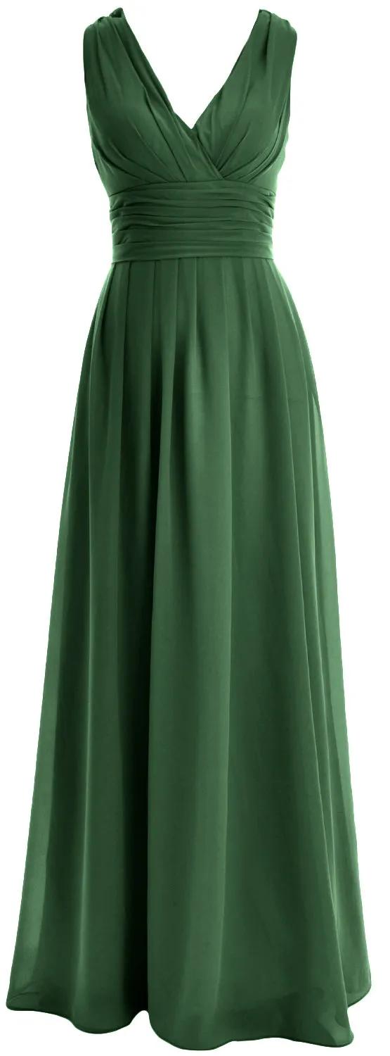 MACloth Long Romantic Wedding Party Bridesmaid Dresses V neck Sleeveless