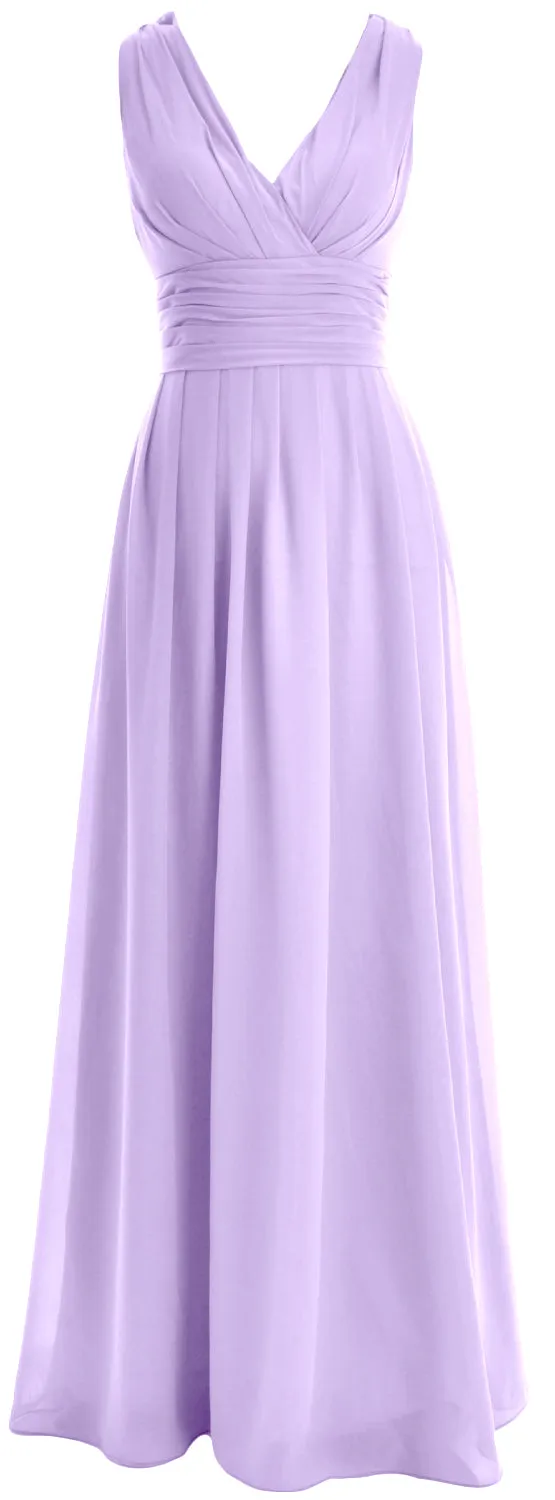 MACloth Long Romantic Wedding Party Bridesmaid Dresses V neck Sleeveless