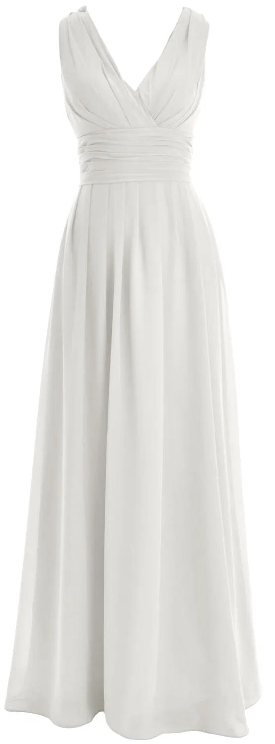 MACloth Long Romantic Wedding Party Bridesmaid Dresses V neck Sleeveless