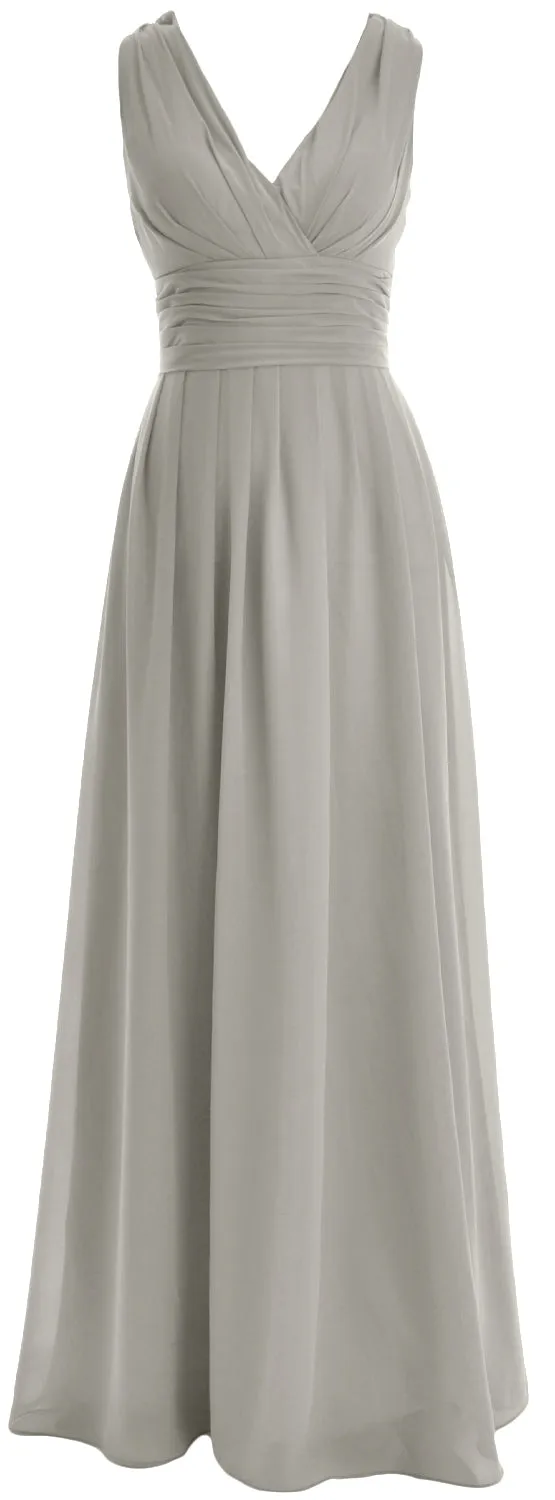 MACloth Long Romantic Wedding Party Bridesmaid Dresses V neck Sleeveless