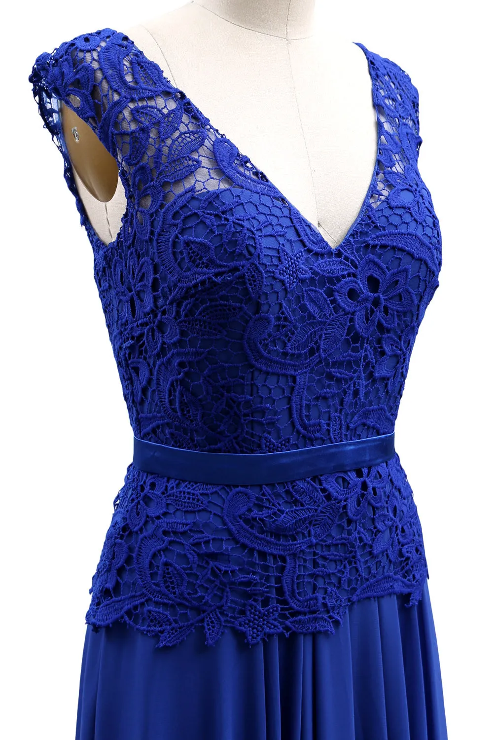 MACloth Women V Neck Lace Chiffon Party Formal Gown Midi Mother of Bride Dress