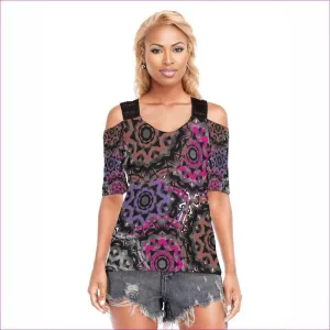 Mandala Graffiti Womens T-shirt With Black Lace Shoulder Strap