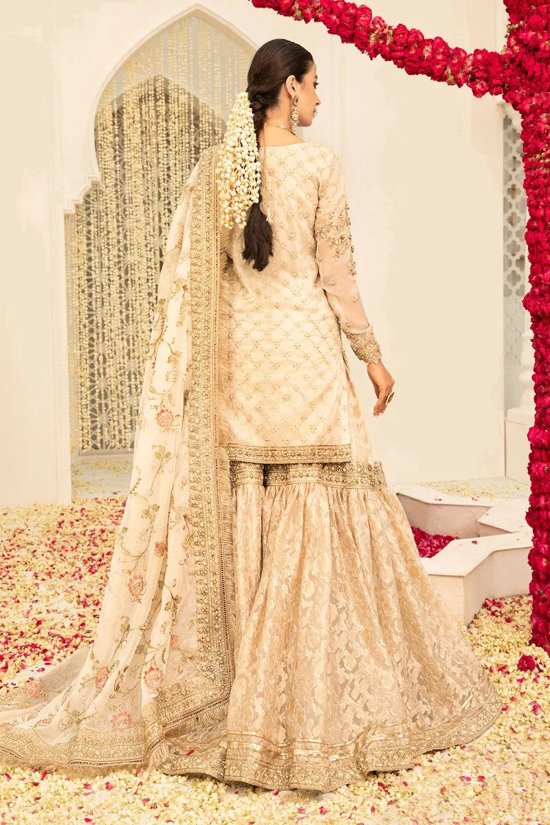 Maria.B Couture Ivory Gold MC-047 3 Pieces Unstitch Fully Hand Work