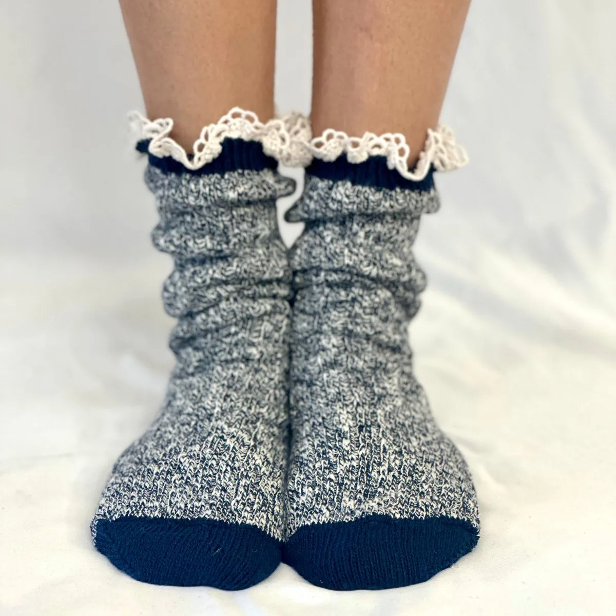 MARLED cotton short lace boot socks - navy
