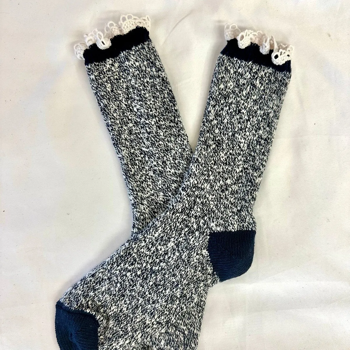MARLED cotton short lace boot socks - navy