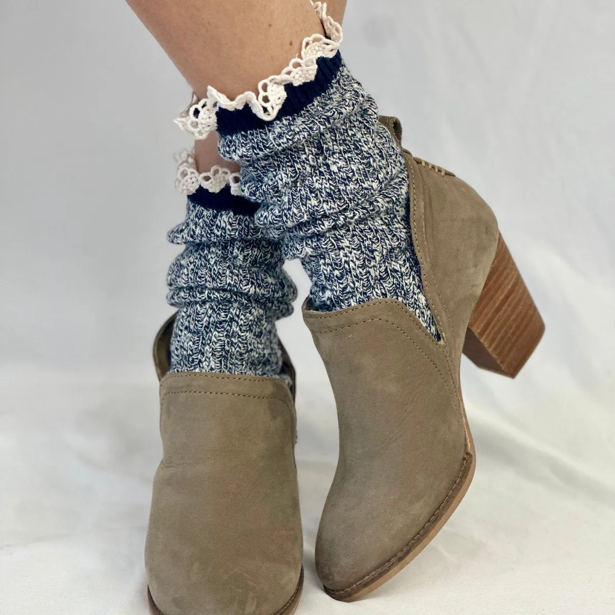 MARLED cotton short lace boot socks - navy
