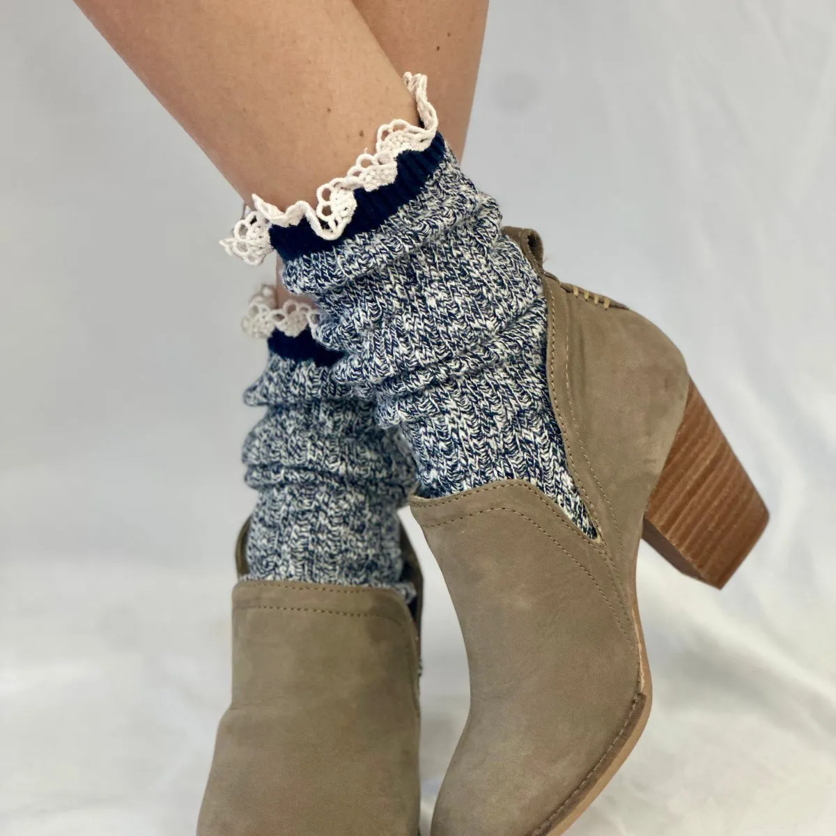 MARLED cotton short lace boot socks - navy