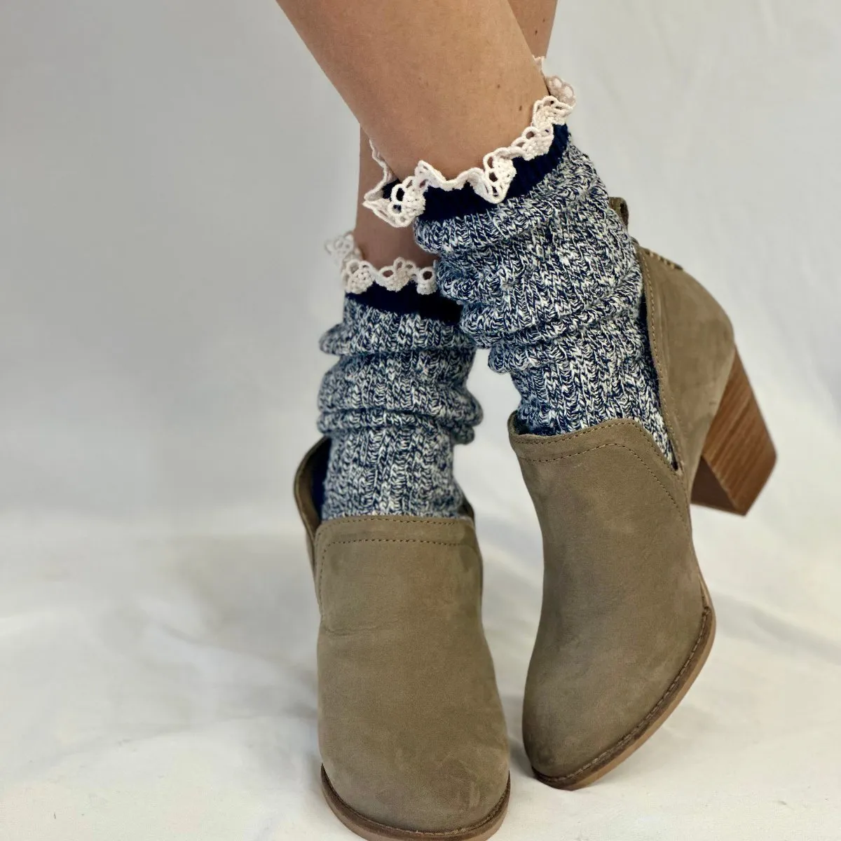 MARLED cotton short lace boot socks - navy