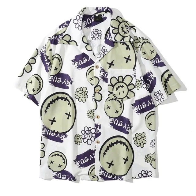 Men Shirts Summer Daisy Hawaiian Shirts Button Up Graphic Print