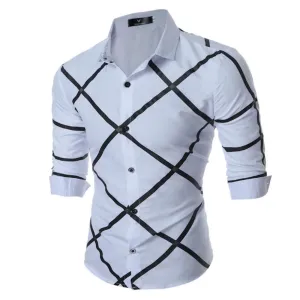 Men's Button down Tailor Fit Soft 100% Cotton Short Sleeve Dress Shirt White Check casual And Formal